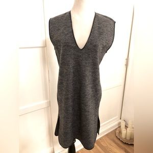 L’agence gray wool sleeveless dress with leather trim size small